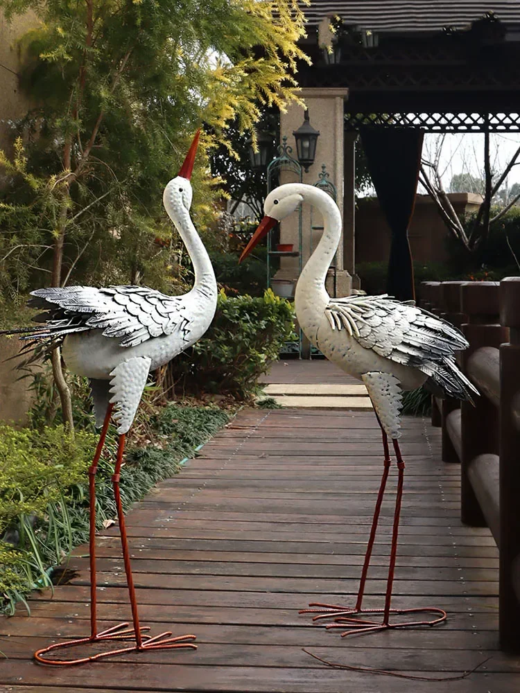 

Outdoor Yard Garden Decor, Garden Statues, Iron Art, Red-crowned Crane, Exterior Accessories, Country House, Animal Customized