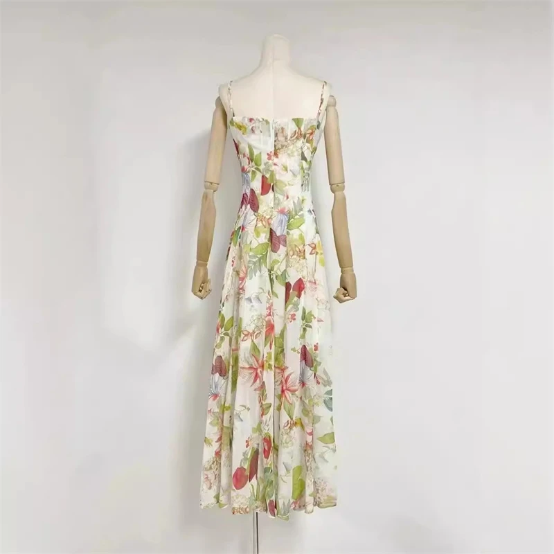 2025 Nuovo abito longuette da donna con stampa floreale girocollo smock elastico in vita manica corta da donna per le vacanze abito in cotone 100%