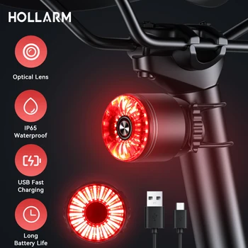Hollarm-luz trasera de freno inteligente para bicicleta, faro LED de advertencia, resistente al agua IP65, carga tipo C