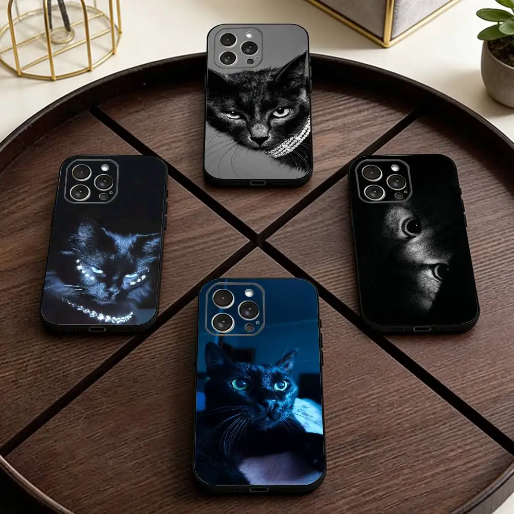 

Black Cat Staring Eye Phone Case For iPhone 17,16,15,14,13,12,11 Plus,Pro Max,XS,Soft Silicone Black Cover
