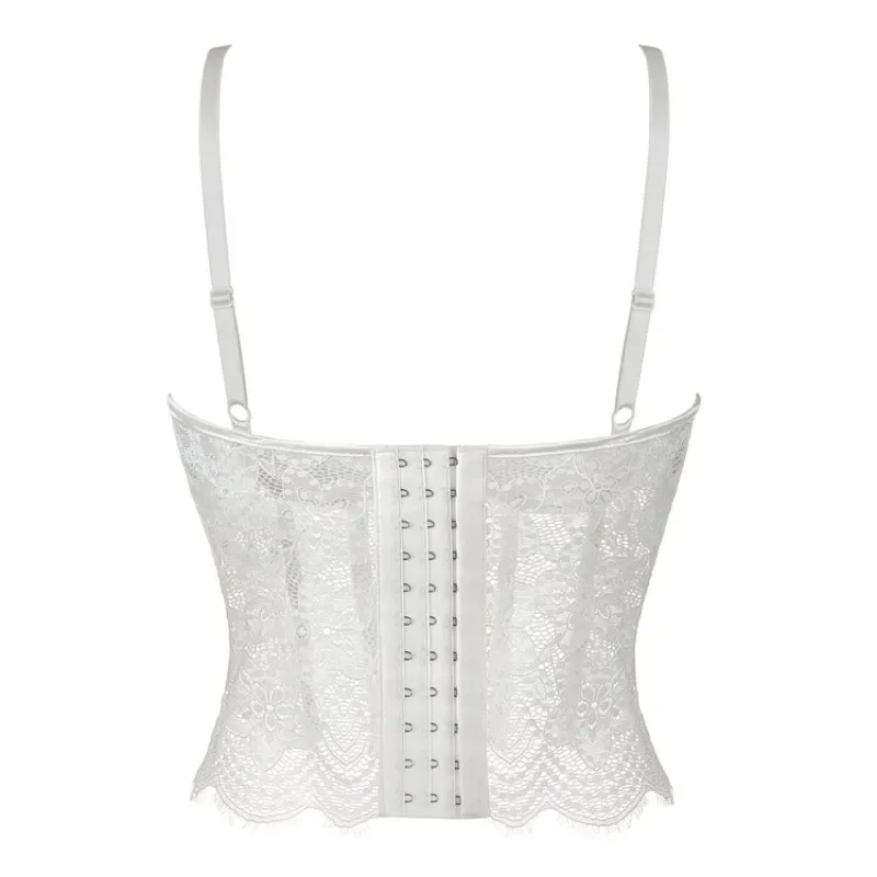 Sexy White Mesh Lace Double Shoulder Strap Vest Women Summer Breathable Corset Fashion Cup Lingerie Slimming Overbust Corset