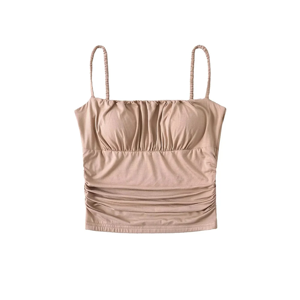 セクシーでスパイシーなプリーツストラップベスト レディース 夏新作 スリムフィット インナー/アウター トップス 胸パッド付き プリーツ入り 女性用トップス