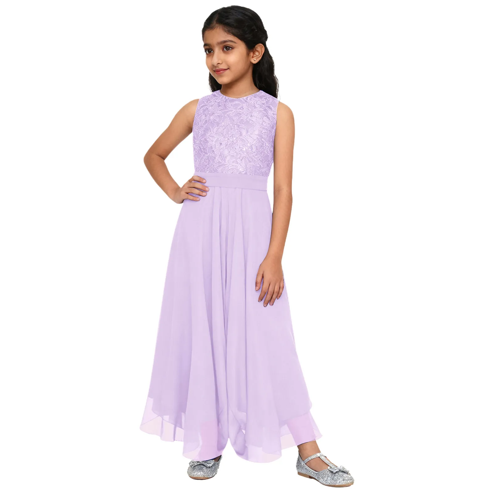 Mono elegante de baile lírico para niñas, Ropa de baile de encaje Floral, peleles de Ballet para adolescentes, pantalones de gasa para actuación de baile de salón