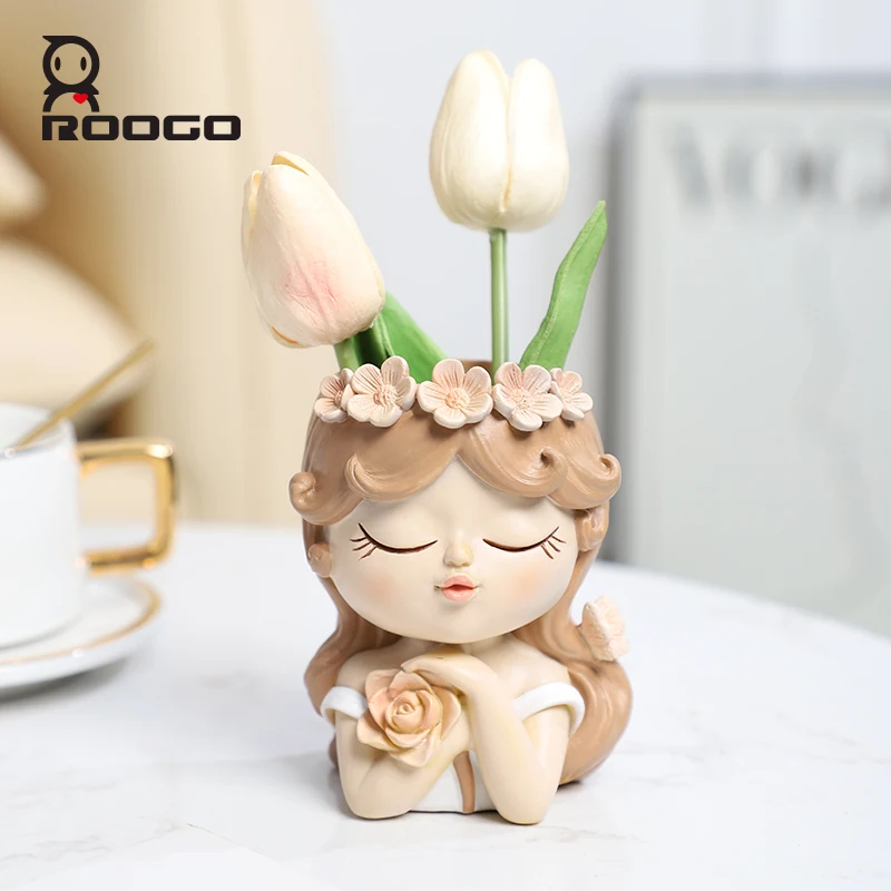 Roogo ragazza carina fioriera per piante grasse resina vaso di fiori fata giardino ornamento figurine Decorative decorazioni da tavolo per la casa