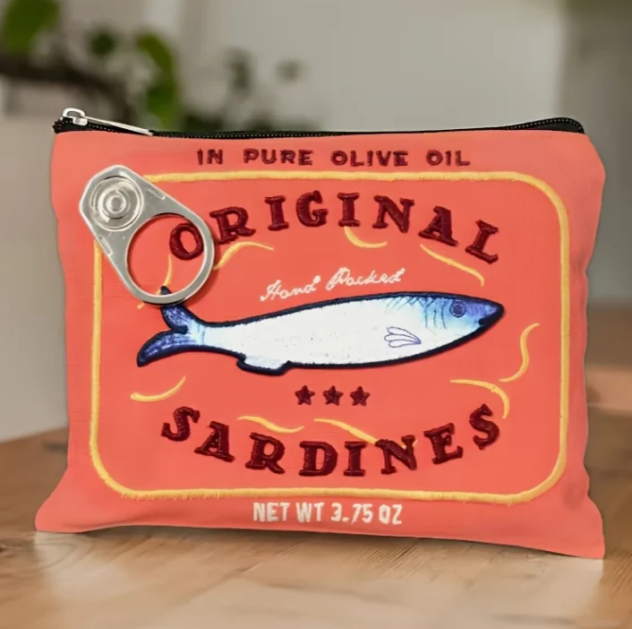 1pc Kawaii Sardine Tin Can Shaped Makeup Pouch, Creative Cosmetic Bag, Travel Cosmetic Bag Vacation, Business, Fitness, Camping,