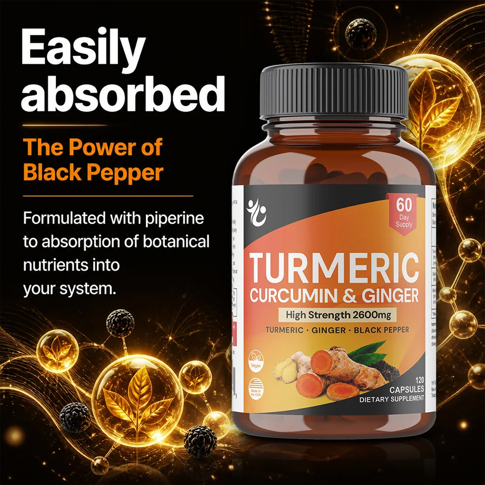 Turmeric Curcumin with Black Pepper, Ginger - Daily Health Supplements, Support Joint, Digestive & Immune