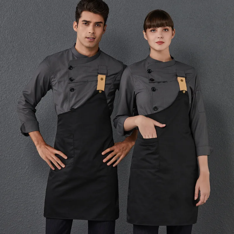 Männer Küche Jacke Restaurant Unisex Koch Uniform Frauen Arbeit tragen Koch Kostüm langes Hemd Koch Kleidung Küche Uniform Schürze