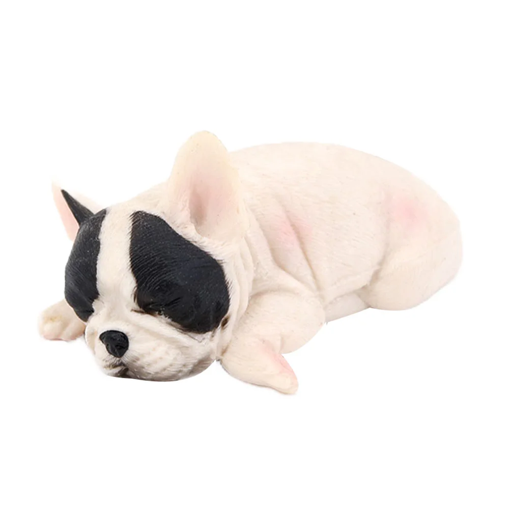 Bulldog Ornament Lying and Sleepy Figures Car Desktop Animal Decor Simulation Model White Shaped Child