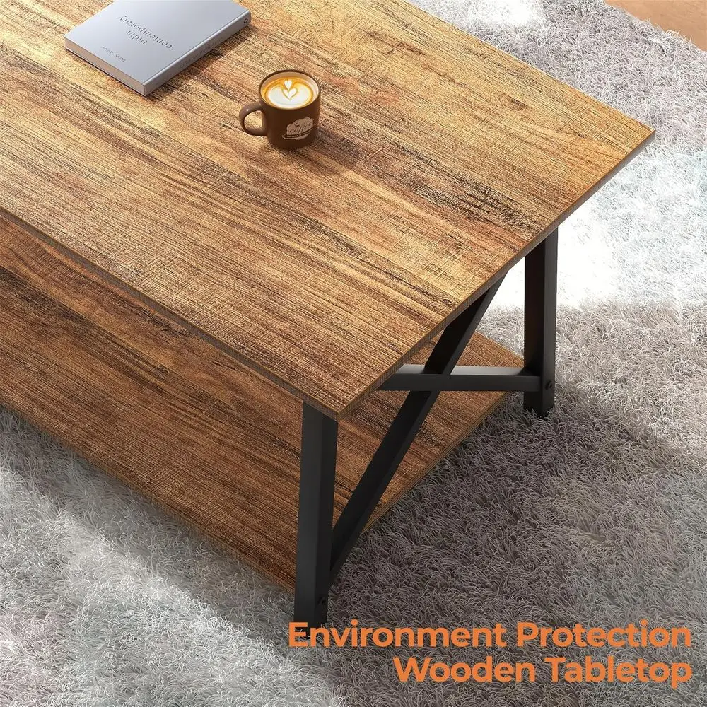 Large 43 Modern Farmhouse Coffee Table with Storage, X-Frame Design, Walnut Finish, Space-Saving for Living Room, Easy Assembly