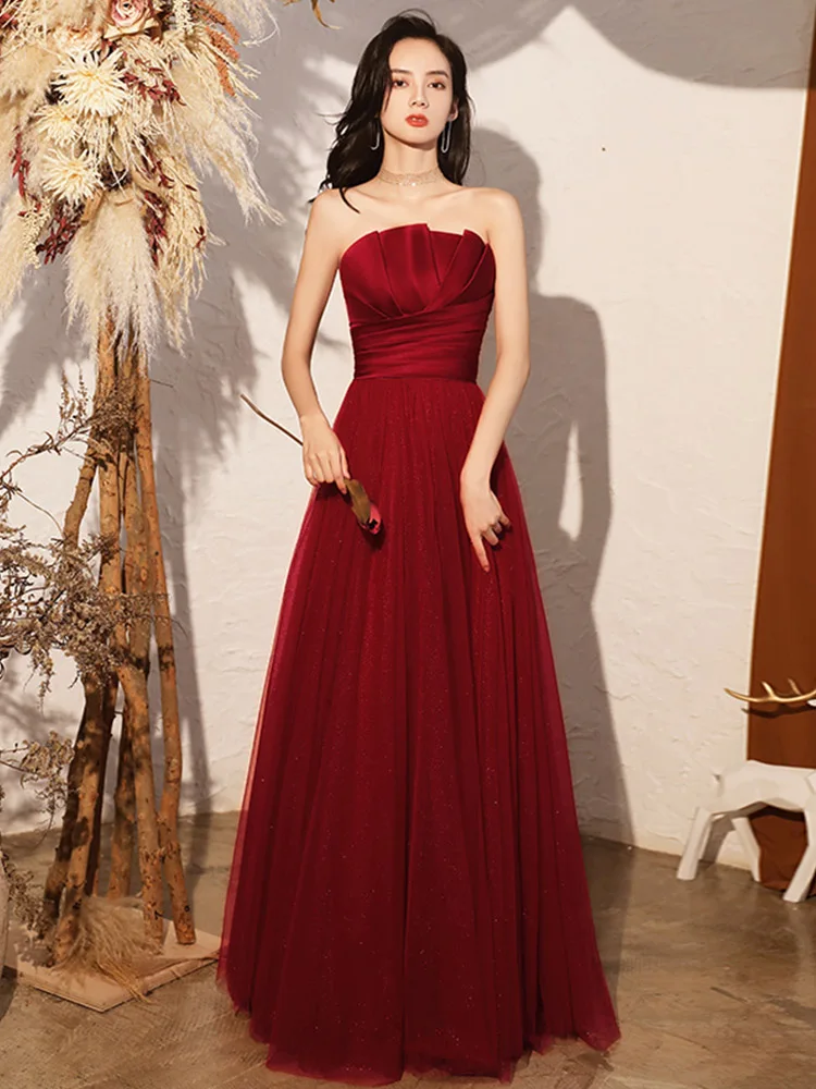 

Red Wedding Dr 2026 New Sle Satin Surface Bridesmaid Slimming Women's Korean Version mid Waist Long Skirt Evening Gown