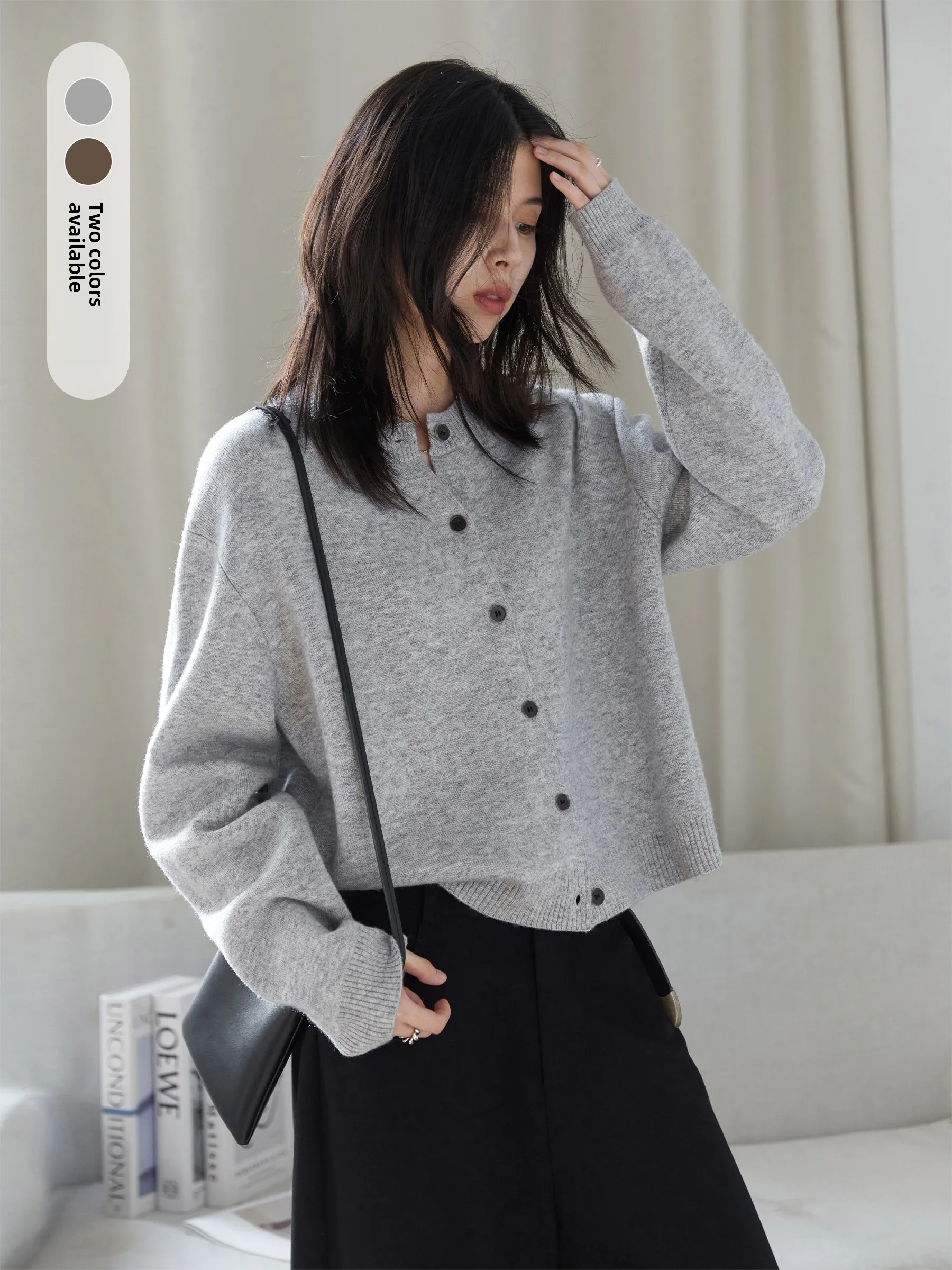 

CHIC VEN Зимний новый свободный вязаный шерстяной кардиган с круглым вырезом, мягкая приятная к телу верхняя одежда для женщин