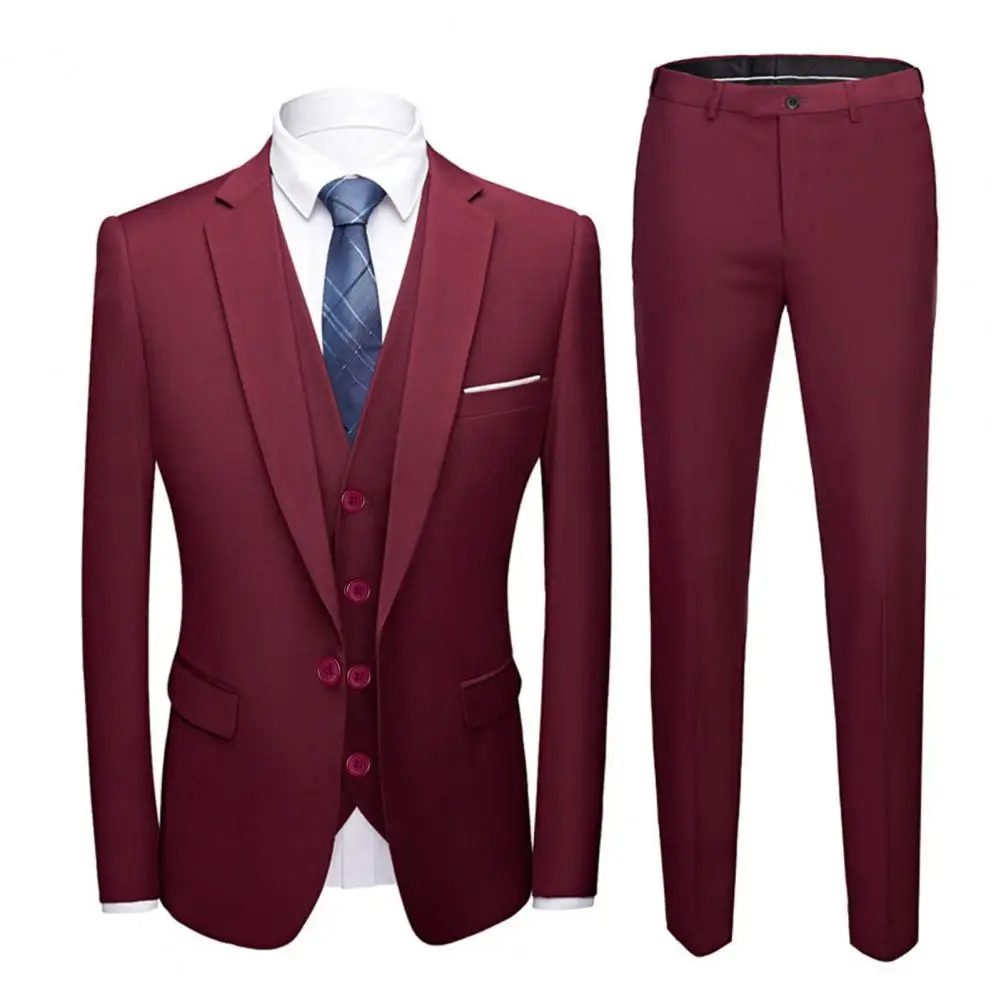 Men Suit Male Blazer Vest Pants Set Temperament Single Breasted Buttons Suit Top Pants Wedding Banquet Prom Formal Groom Suit