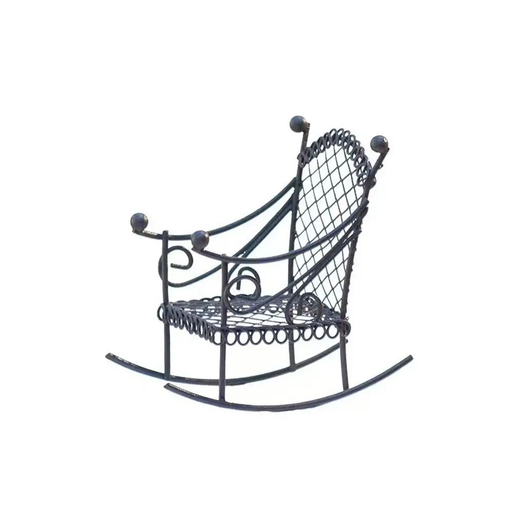 Metal Dollhouse Furniture White Rusty Desktop Ornament Mini Arch Gate Rocking Chair Photo Props Fairy Garden Accessories
