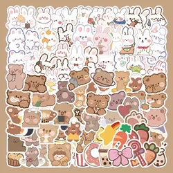 90pcs Cartoon Ins Style Bear and Rabbit Series Graffiti Stickers Suitable for Helmet Desktop Wall Decoration DIY Sticker Pack