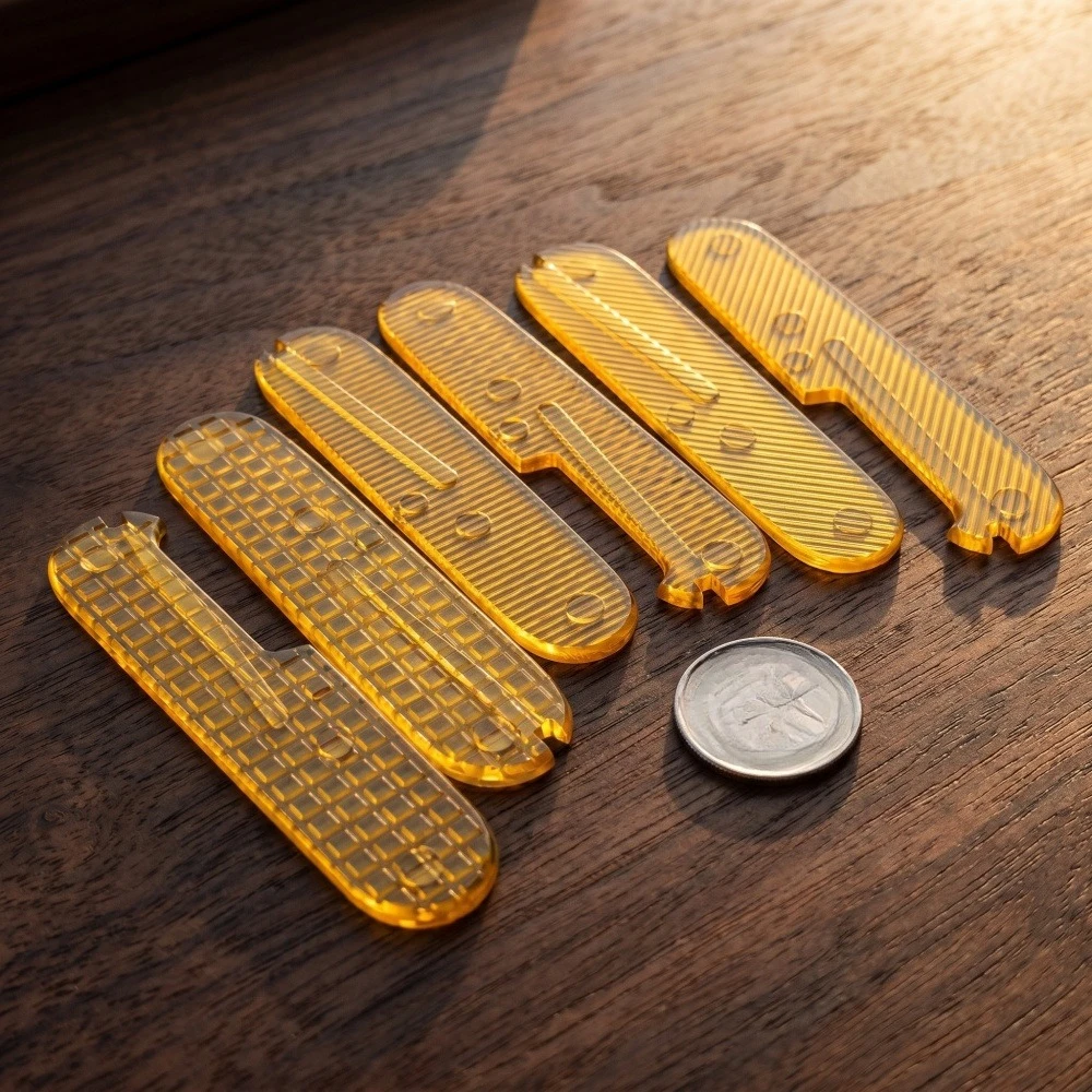 1Pair High-quality Amber PEI Material Folding Knife Handle Patch Material for 91mm Outdoor Knife Handmade Materials