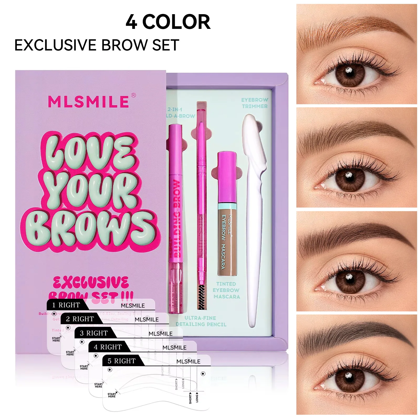 4-teiliges farbiges Augenbrauen-Schnellgel-Wimpern-Set, farbiges Augenbrauenstift-Make-up, wasserfeste, langlebige Augencreme