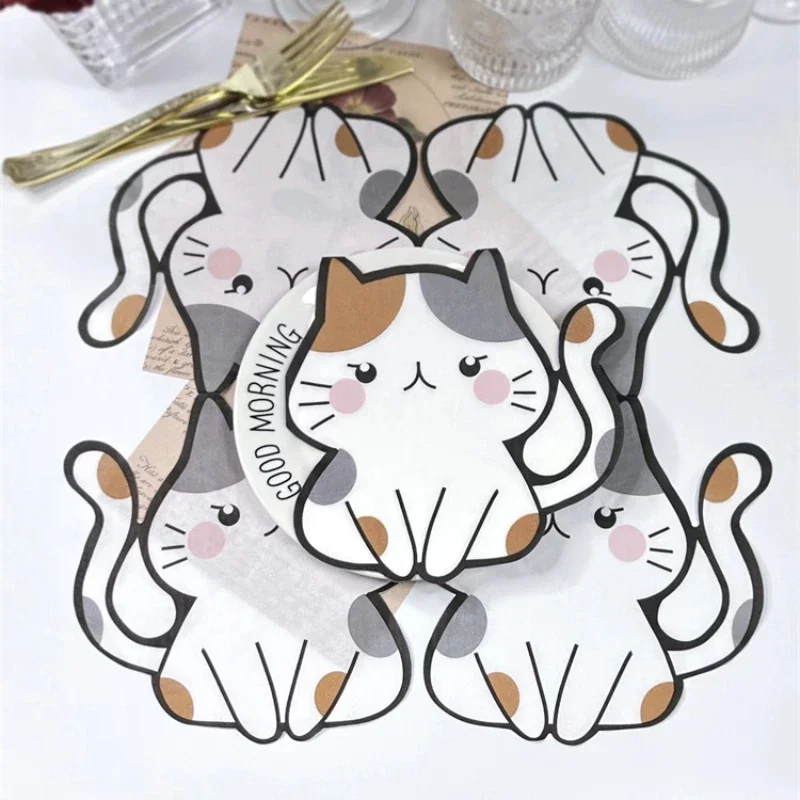 20pcs/Pac 32*33cm Kids Cartoon Shaped Paper Napkin Cat Printed Paper Colourful Napkin Birthday Party Decoration