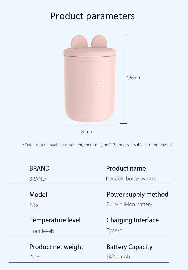 Calentador de biberones portátil todo en uno, calentador de leche inalámbrico recargable por USB, esterilizador con luz nocturna Circular