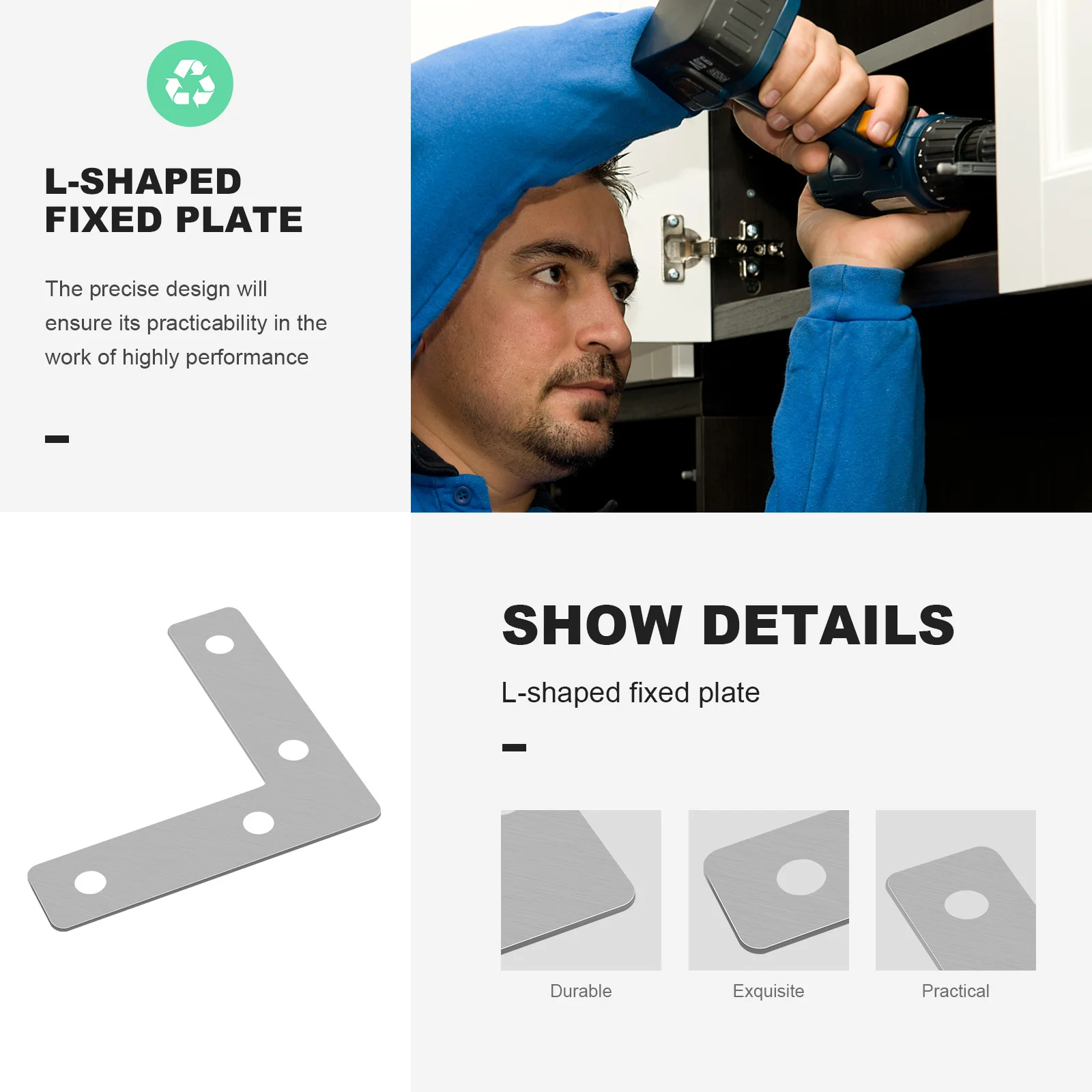 

10Pcs Stainless Steel Fixed Plate L-Shape Corner Brace Steel Angle Brackets Durable 60mm60mm Repair Connector Angle Bracket