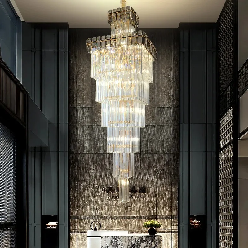 Luxury Modern Hotel Lobby Lighting Decoration K9 Crystal Chandelier Indoor Villa Living Room Lustre Ceiling Light Home Appliance