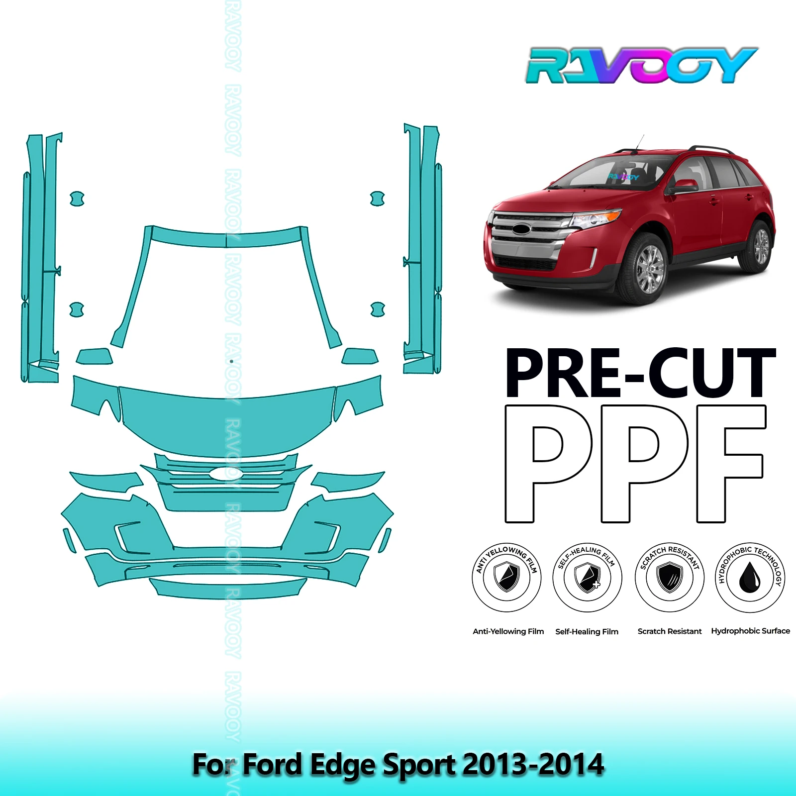

8.5Mil Precut Paint Protection Film PPF Clear Bra Front Kit+Rockers For Ford Edge Sport 2013-2014