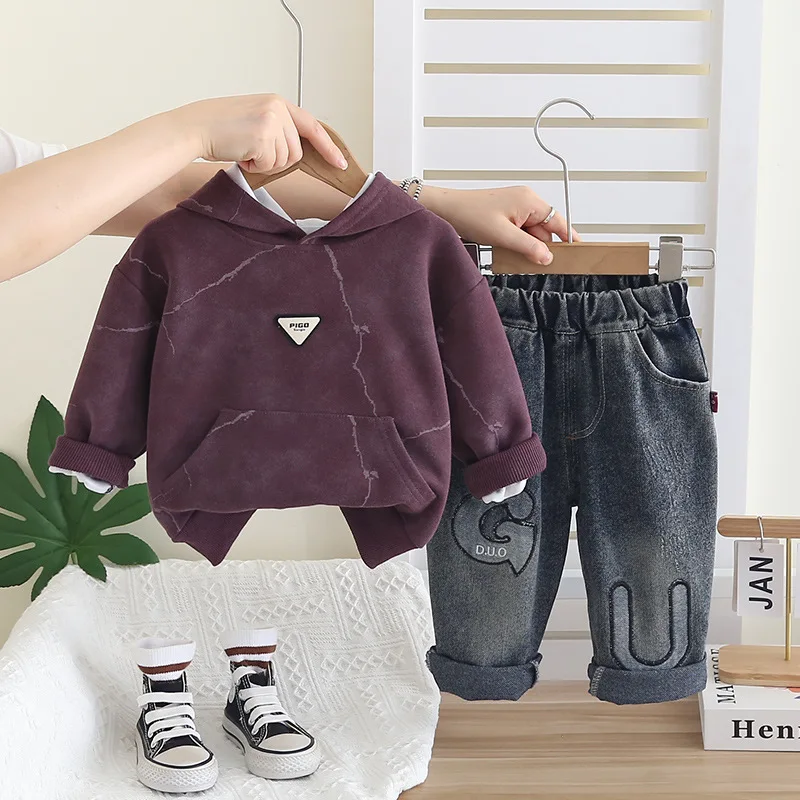 

Toddler Boys Outfits 2025 Spring Autumn Baby Boy Clothes 12 To 18 Months Korean Long Sleeve Hooded Hoodies and Jeans Kids Suit