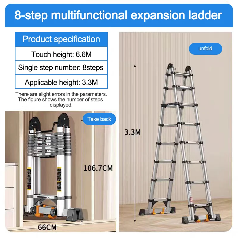 6 خطوات عالية الجودة عززت المضادة للتأثير سبائك الألومنيوم سلم توسيع متعدد الوظائف سبائك الألومنيوم سلم متعرجة
