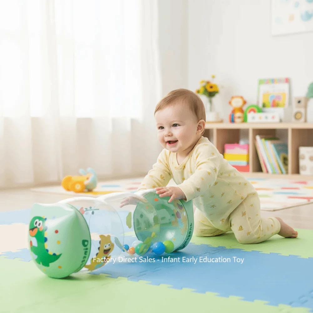 Inflatable Crawling Roller Lightweight Montessori Educational Infant Tummy Time Roller Rolling Rattle Foldable Baby Crawling