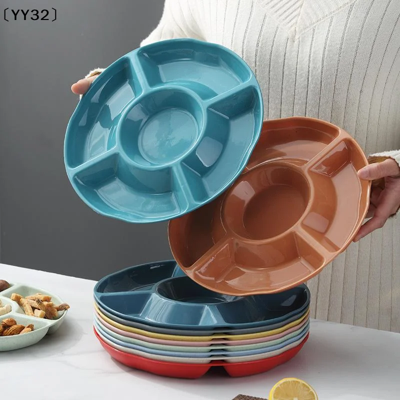 Durable Plastic Food Storage Tray Reusable Flower Shape Snack Container Plate 5-Compartment Divided Dinner Plate Household〔YY32〕