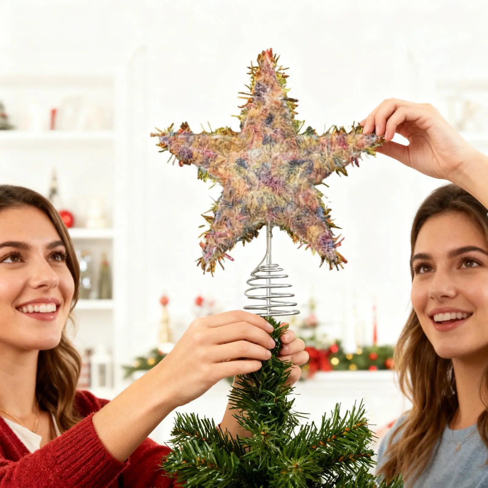 

Блестящая рождественская елка с железной звездой, рождественские украшения для дома, рождественские елочные украшения Navidad, Новый год 2026, товары для вечеринок