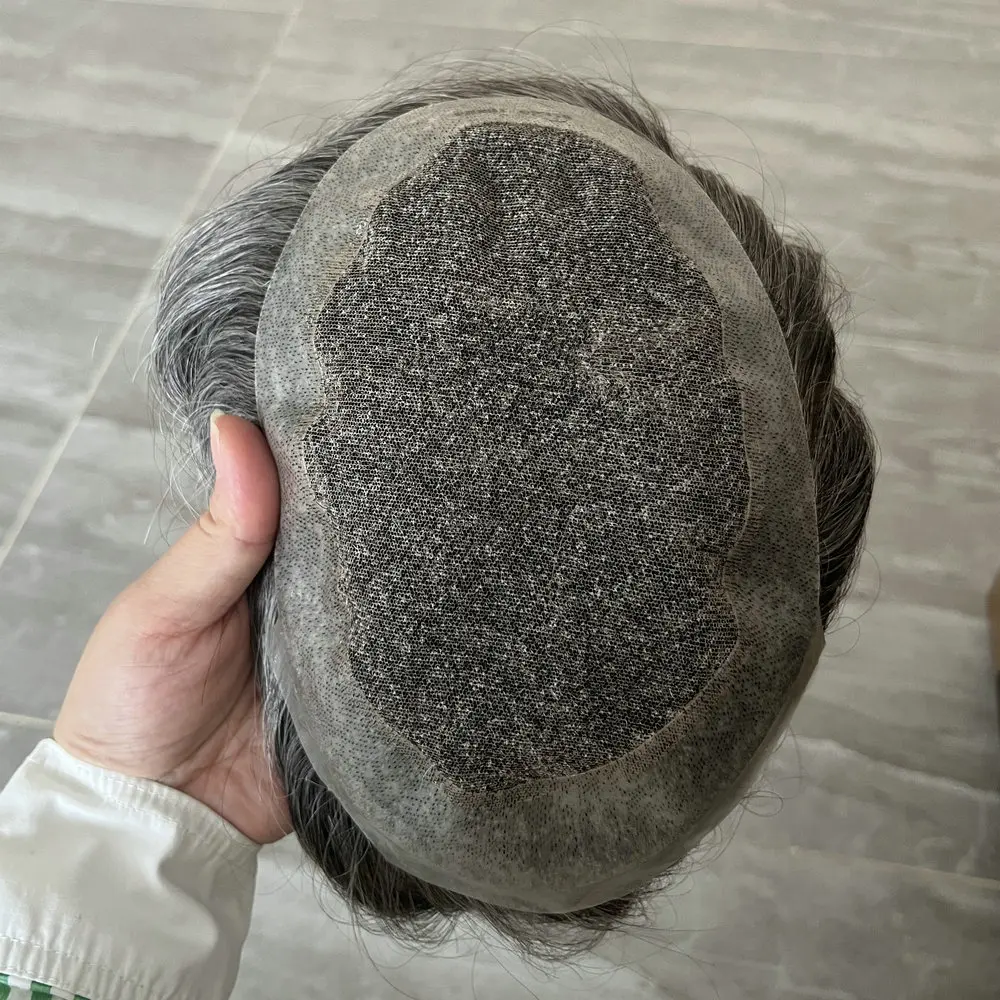 Afro-Herren-Perücke, krauses Haar, 8 mm, Herren-Toupet, australische Schweizer Spitze & PU-Basis, natürliche Echthaar-Ersatzsysteme, Prothese – Detail 6