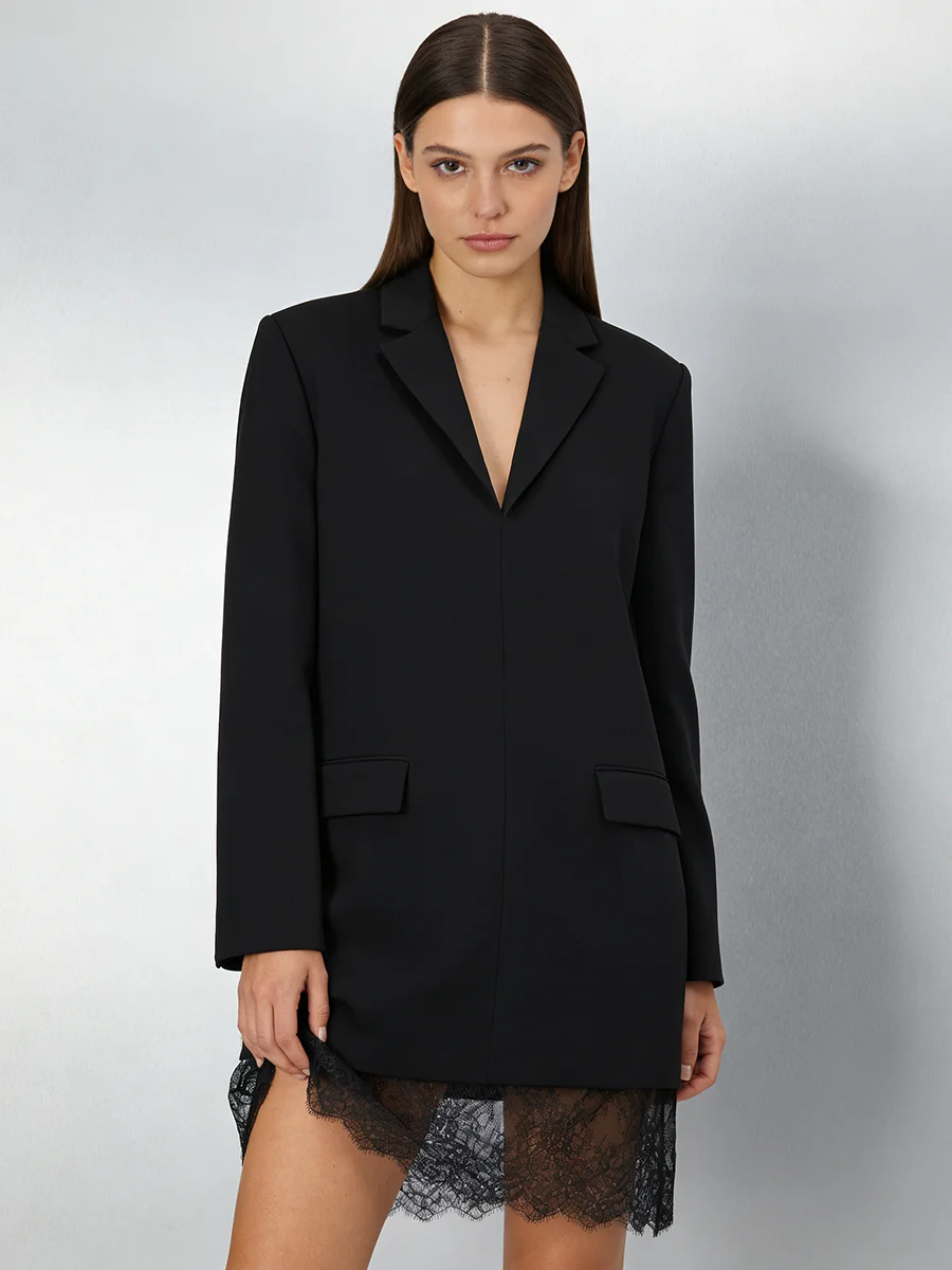 TWOTWINSTYLE Luźne, eleganckie marynarki damskie z koronkowymi wstawkami, klapy, długie rękawy, temperamentna marynarka damska, odzież jesienna, nowość