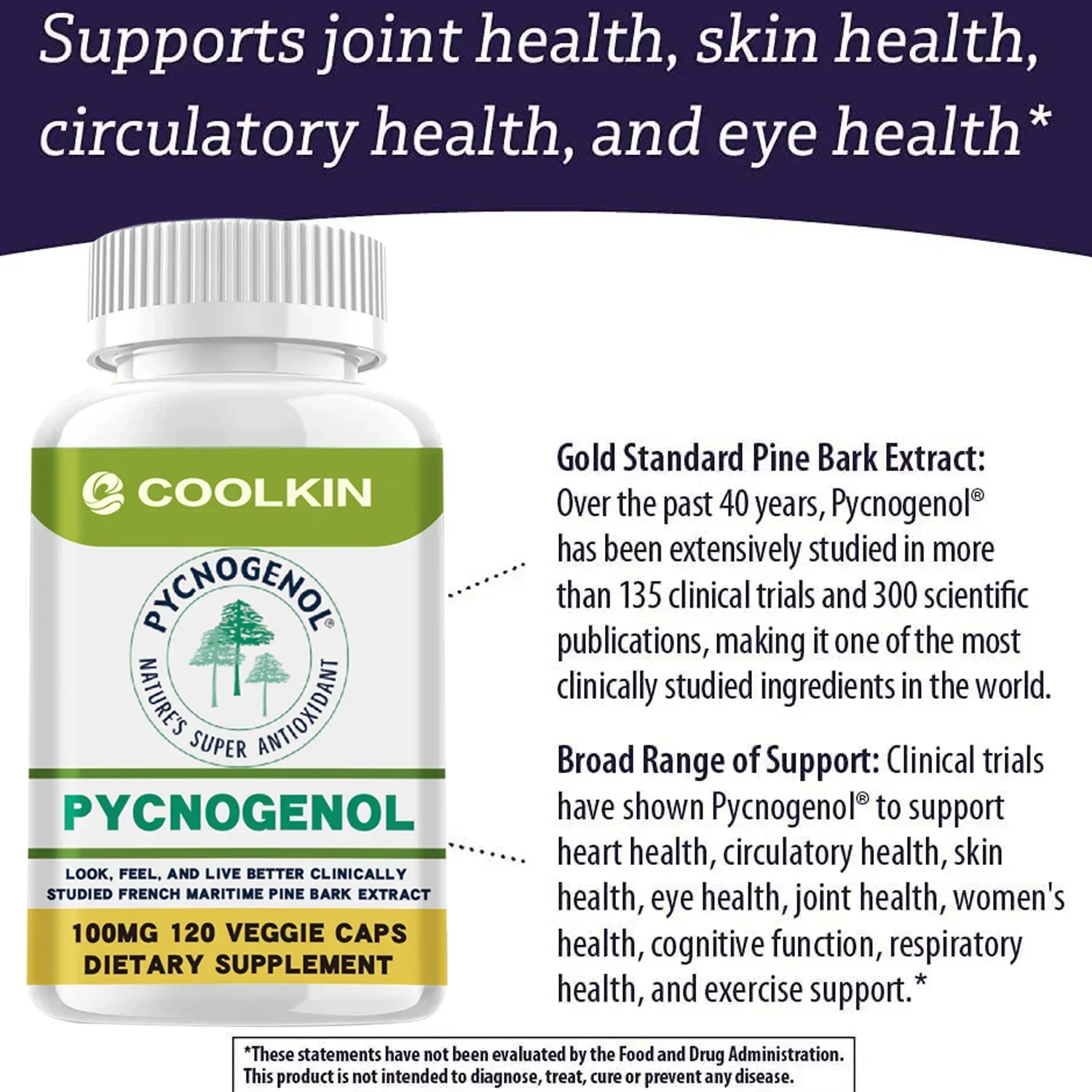 Pycnogenol - French Maritime Pine Bark Extract, Support Antioxidant, Non-GMO, Gluten Free