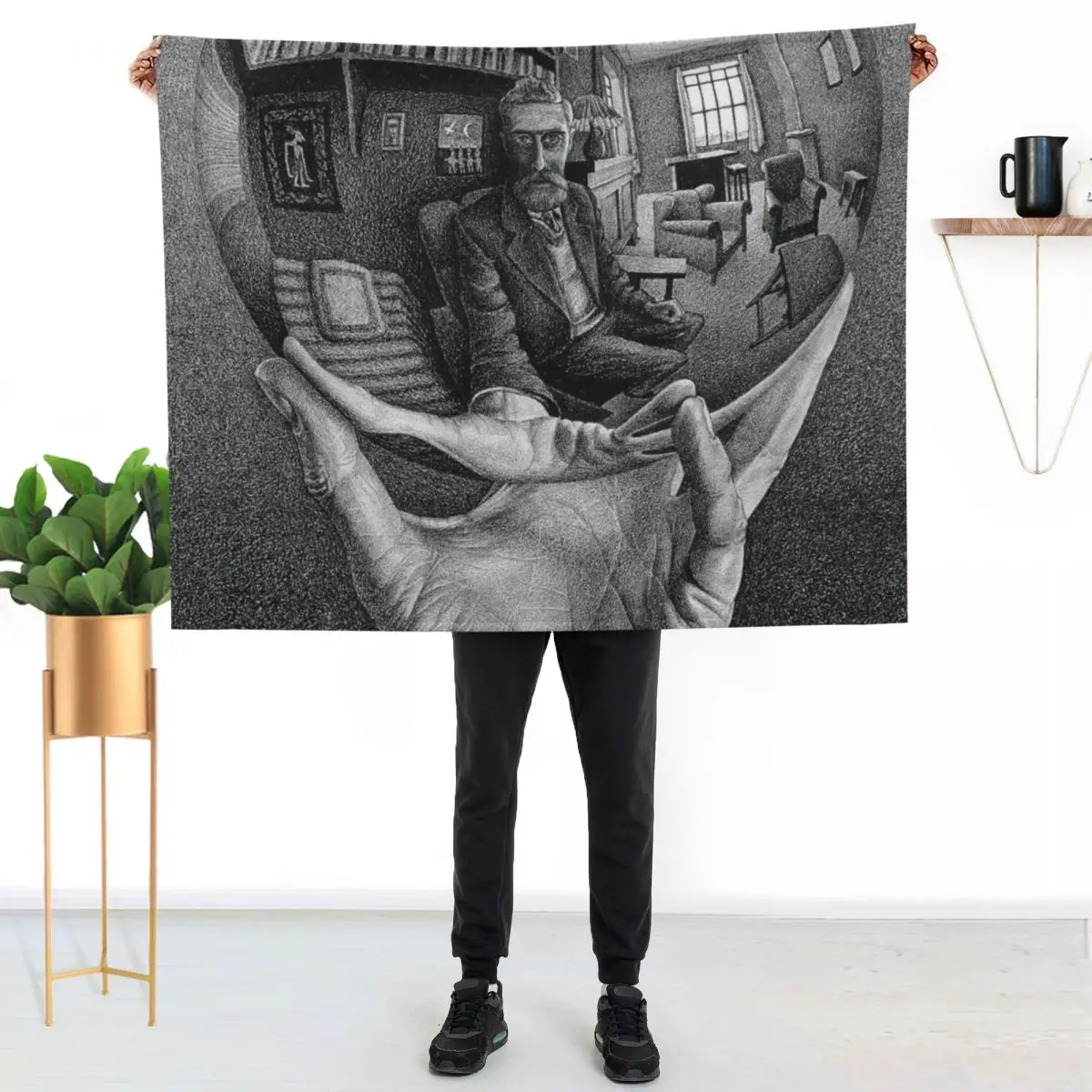 Escher - Hand with Reflecting Sphere Throw Blanket couch cozy soft plush fuzzy picnic outdoor blanket