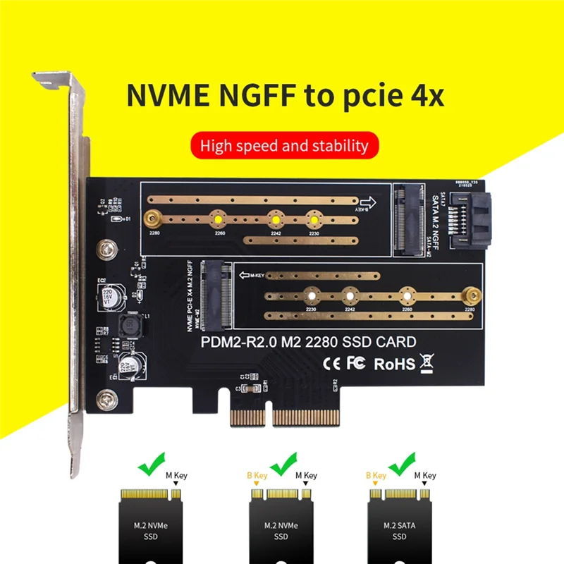 PCIE Adapter Board Dual M.2 NVME to Pcie 4X M2 SSD Adapter B/M Key Support PCI Express 3.0 2230-2280 Hard Drives