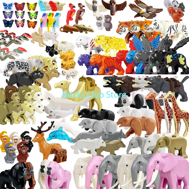 MOC Wildlife Animal Building Blocks Nature Jungle Grassland Zoo Scene Elephant Tiger DIY Accessorie Toy Brick Gifts For Kids F06