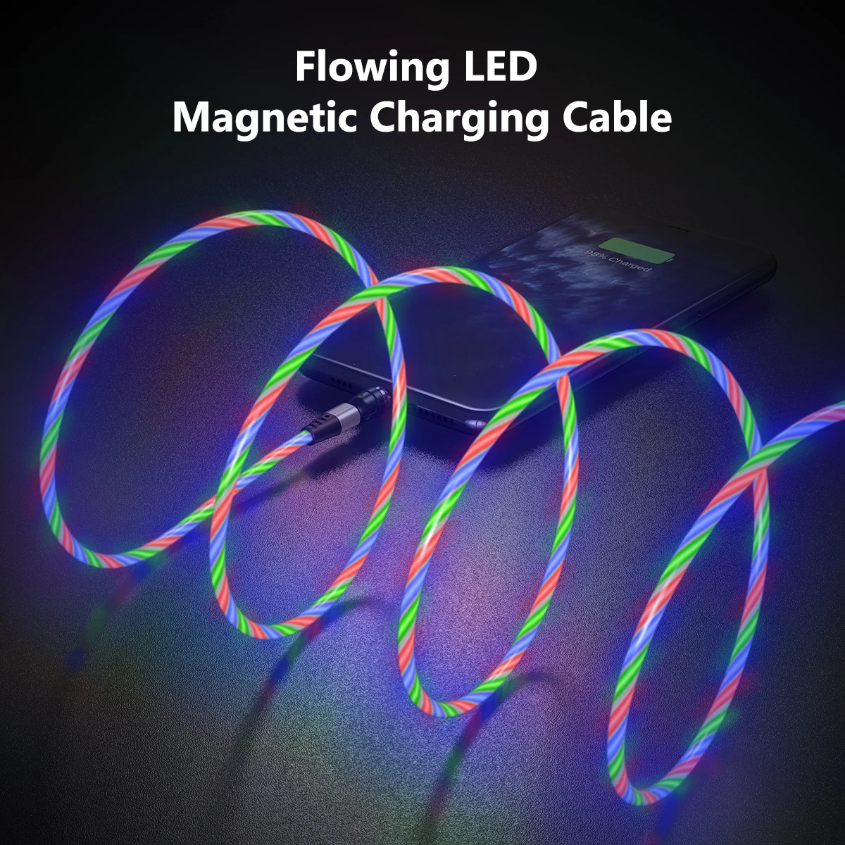 AUFU Flowing LED Magnetic Charging Mobile Phone Cables USB C Cable Magnet Charger For iPhone Samsung Micro USB Type C 540 degree