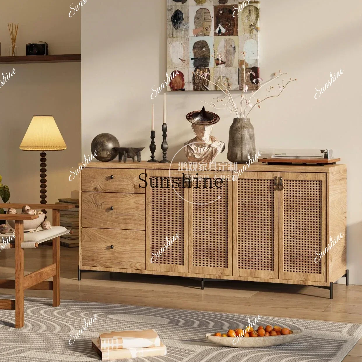 

Wabi Sanfeng solid wood dining side storage cabinet entrance entrance decorative cabinet FT