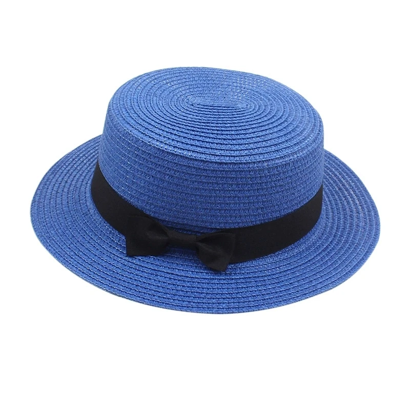 Damen-Sommerhut im britischen Stil, einfacher Strohhut mit kleiner Krempe, koreanischer Stil, Schleifenknoten, flacher Sonnenhut, beliebter Damen-Strohhut – Detail 8
