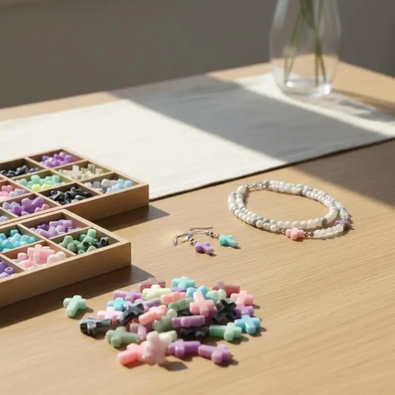 100 Pcs Cross Shaped Acrylic Beads Loose Mix Macaron Color Fashion For DIY Pendant Jewelry Making Materials Beading Accessories