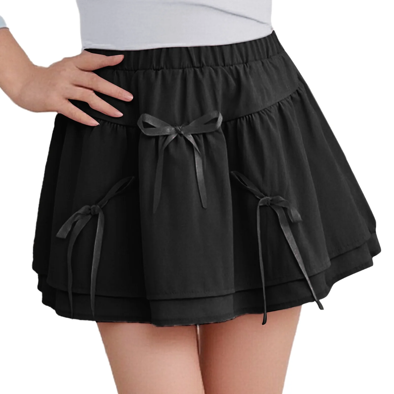 

Kids Girls Skirt Summer Cute Bowknot Double-Layer Ruffled Elastic Waistband Miniskirt with Built-in Shorts for Travel Beachwear