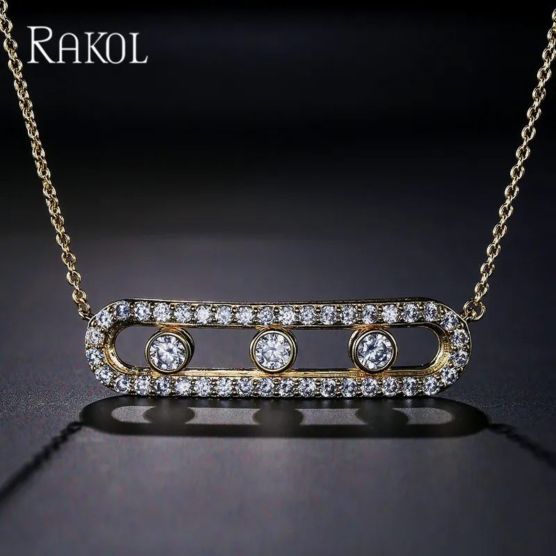 RAKOL Fashion Paper Clip Zirconia Pendant Necklace for Women INS Hollow Out Oval Necklaces Party Wedding Jewelry Gift