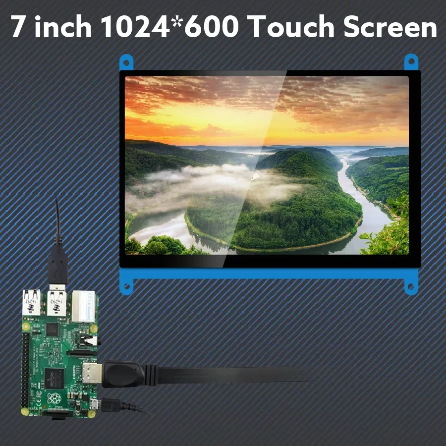 شاشة EYOYO 7 بوصة LCD HDMI Raspberry Pi 4/3/2/1 Monitor1024x600 HD شاشة تعمل باللمس بالسعة تدعم نظام التشغيل Windows Linux Raspbian