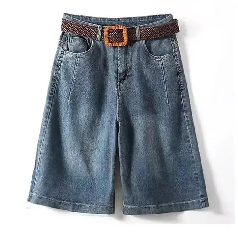 

Capris Jeans Loose Women's Shorts Baggy Summer Clothes Korean Dongdaemun 2025 Woman Clothing Blue Big Size Hanbok Pants Short