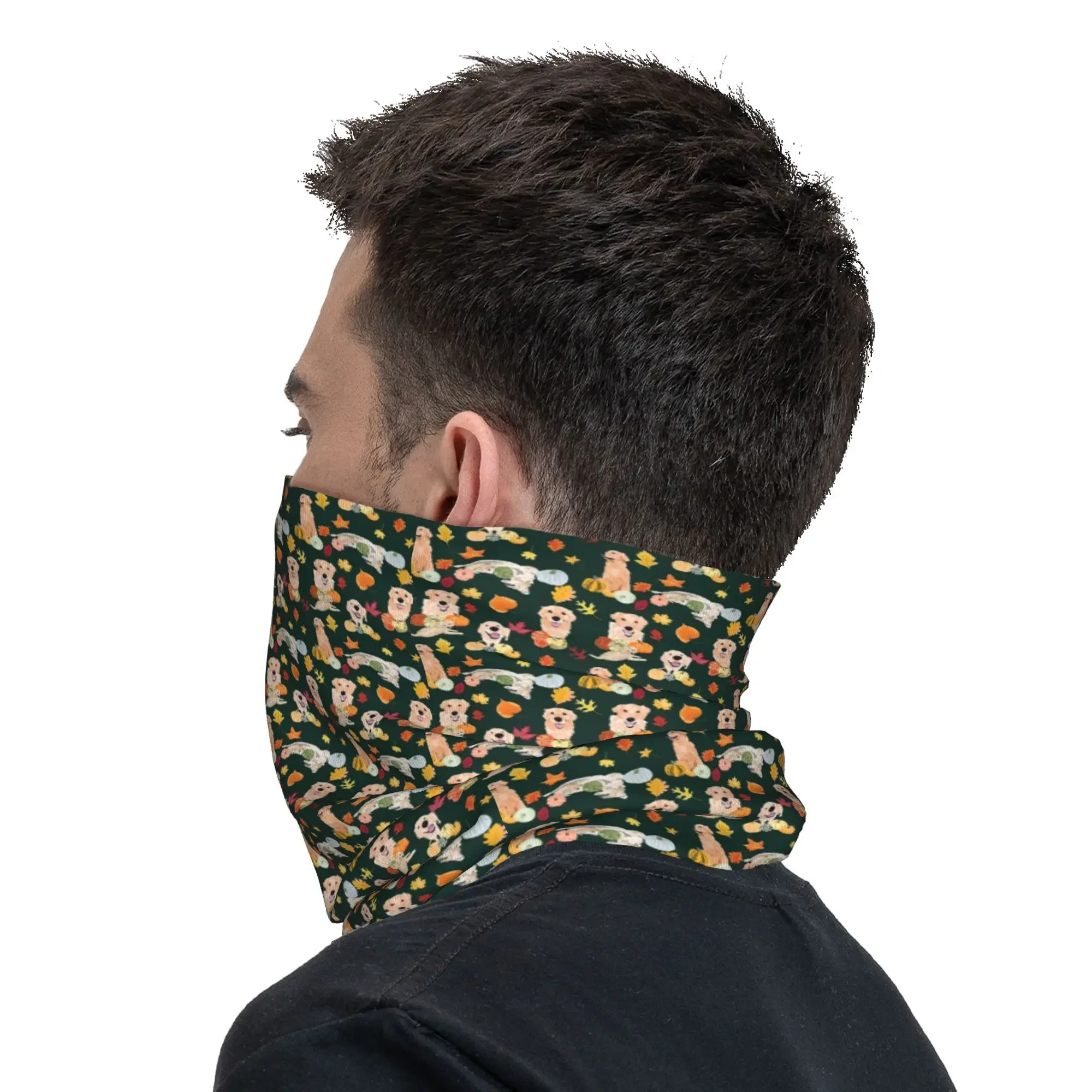 Golden Retriever  Fall Green Bandana Neck Gaiter Printed Face Scarf Multifunction Headwear Cycling Unisex Adult All Season view 6