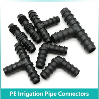 5/10pcs 16mm 20mm 25mm PE Pipe Barb Connectors Tee Elbow Repair End Plug Garden Water Drip Irrigation Pipe Connector Joints