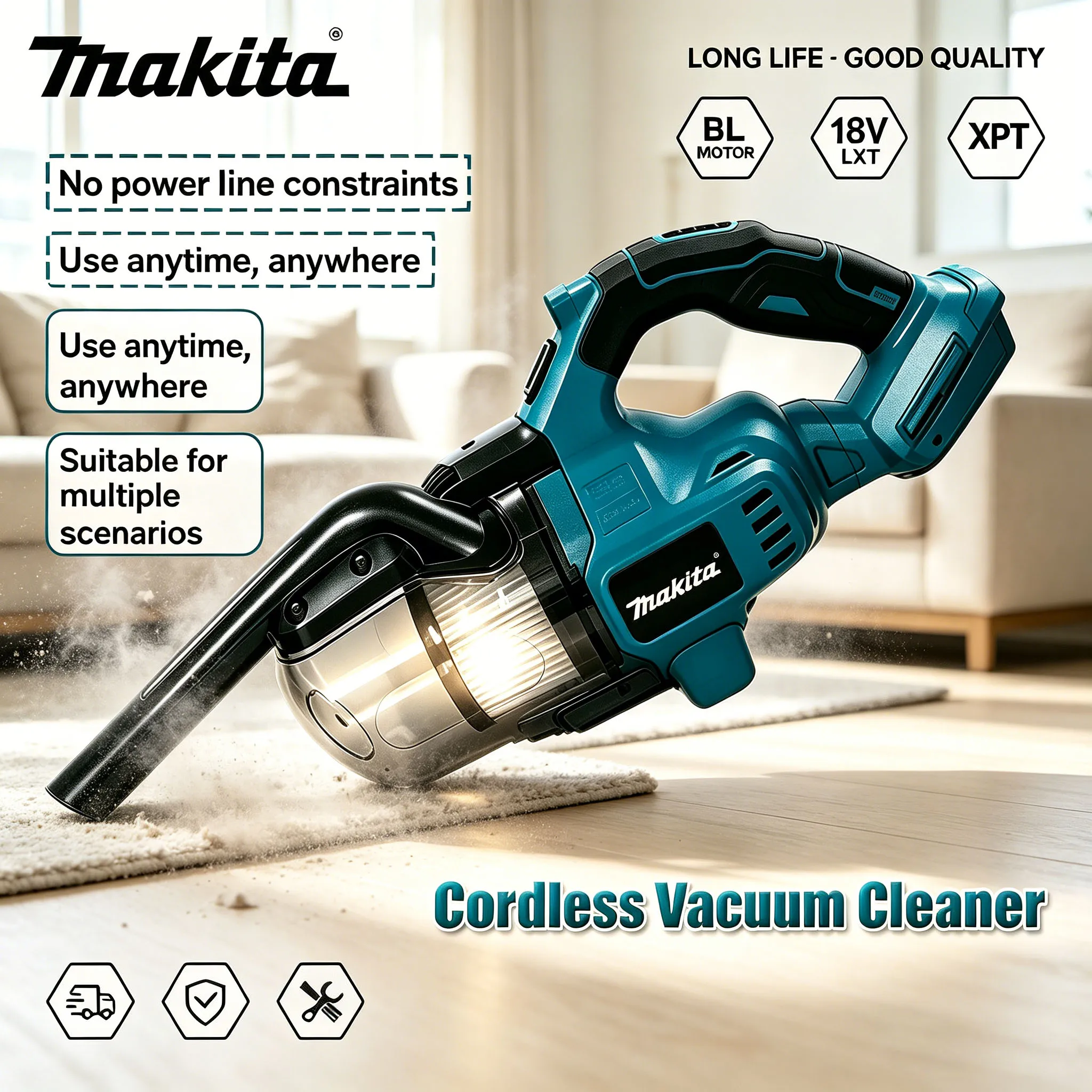 Makita 18V LXT Handheld Cordless Vacuum Built-in LED Lamp For Garage Auto Household Dust Cleaning