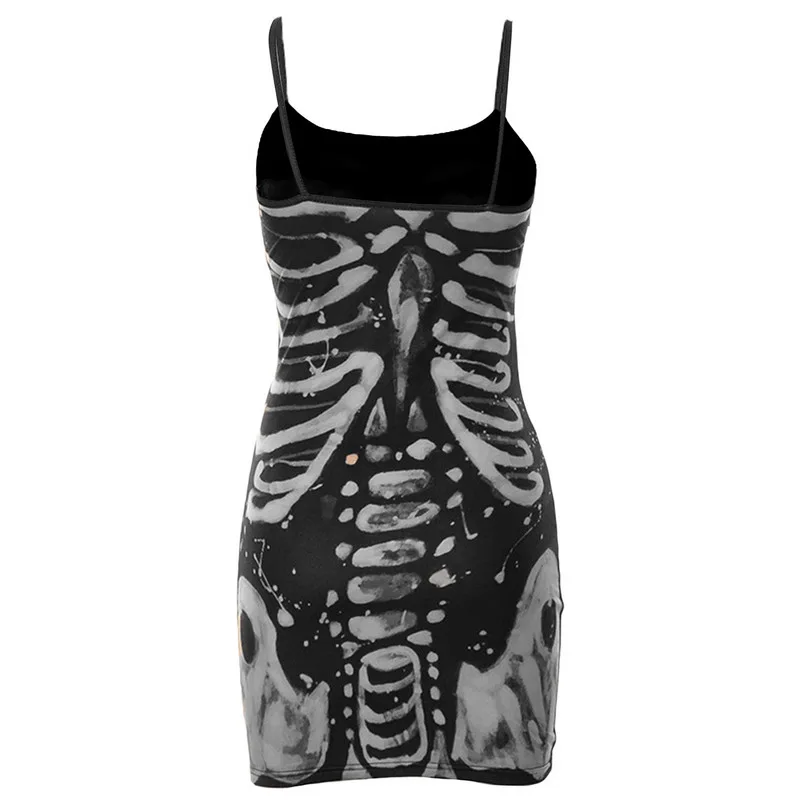 Women Bodycon Goth Dresses Summer Clothes 2023 Spaghetti Strap Sleeveless Human Bone Printed Cheap Casual Dress Club Streetwear