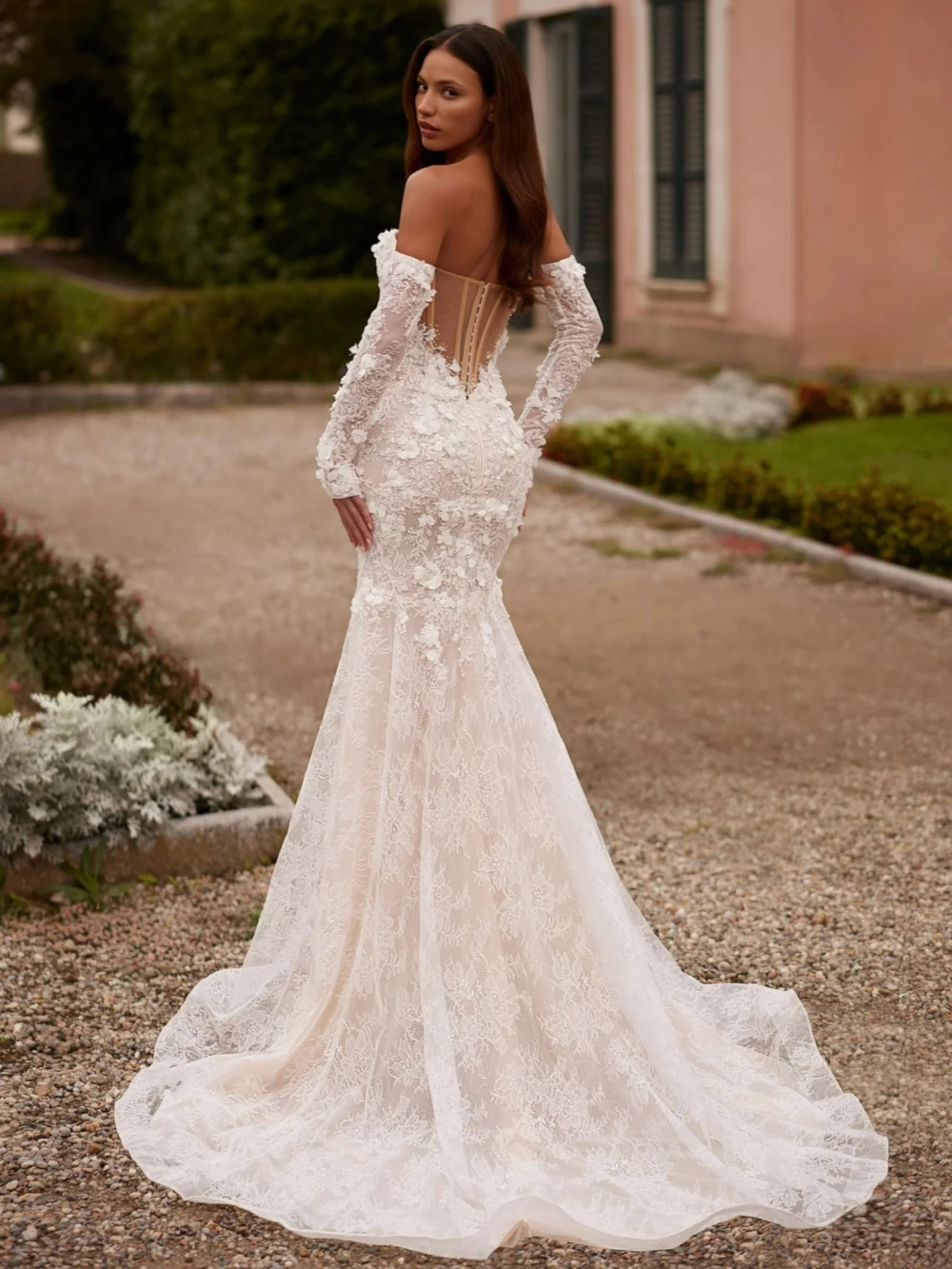 Detachable Sleeve Beaded 3D Flower Wedding Dress Dreamy Lace Mermaid Long Bridal Gown Customized Graceful Dresses For Bride