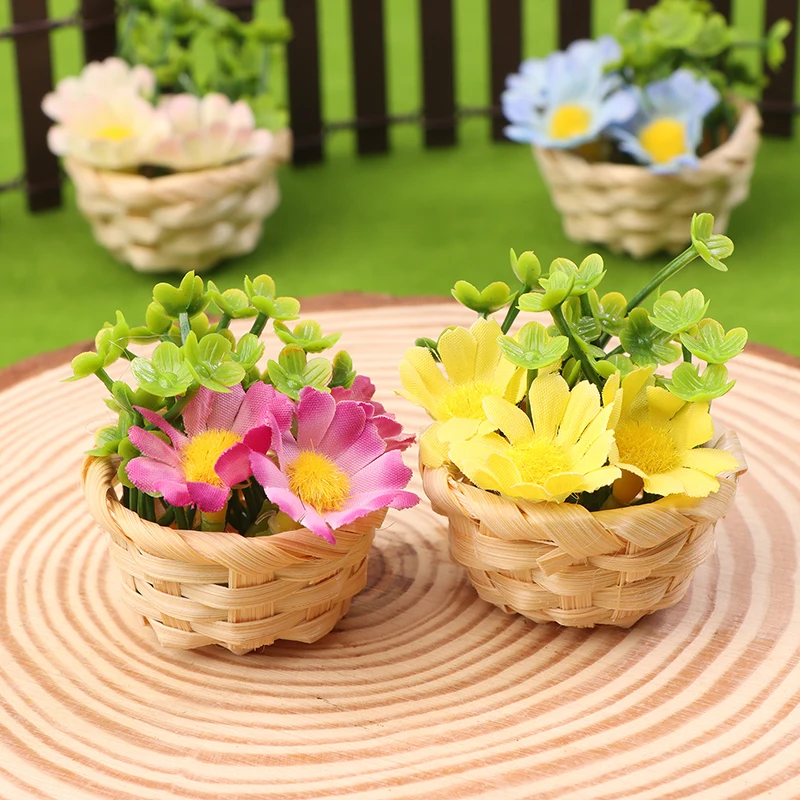 1/12 Dollhouse Simulation Flower Basket Potted Plants Dollhouse Mini Garden Decoration Dolls House Home Accessories